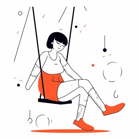 Vector illustration of a girl swinging on a swing. Flat style.