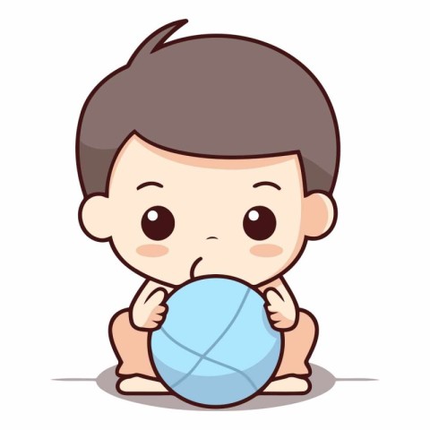 Cute little boy playing with ball. Vector character cartoon illu