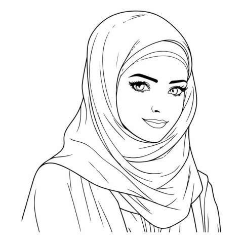 Beautiful young muslim woman in hijab. hand drawn vector illustr