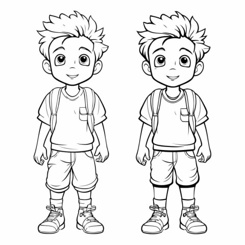 Vector illustration of a boy with backpack and sneakers on white