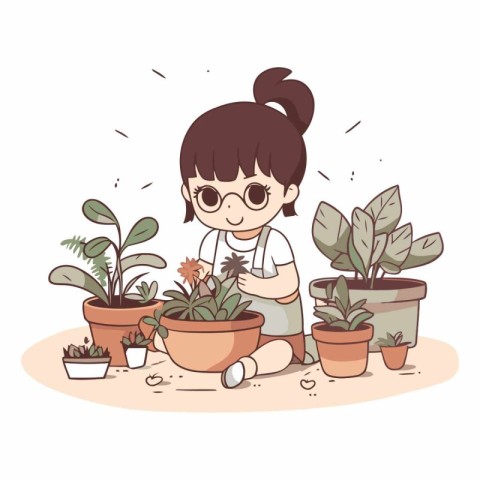 Girl planting houseplants of girl planting houseplants.