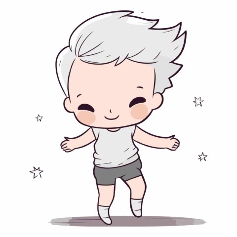 Cute boy running and smiling in cartoon style.