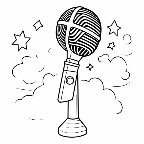 Vector illustration of a microphone on a background of stars and