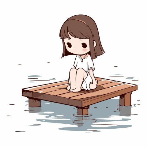 girl sitting on a wooden pier and looking at the water vector il