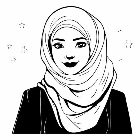 Arabic woman in hijab in black and white.