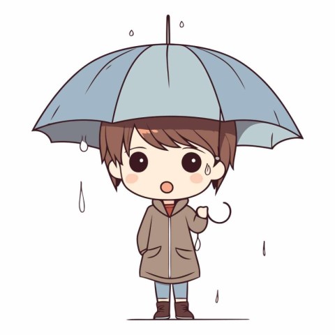 Illustration of a Cute Kid Boy Wearing Raincoat and Umbrella