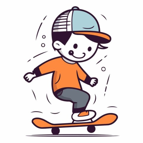 Boy riding on skateboard in flat cartoon style.