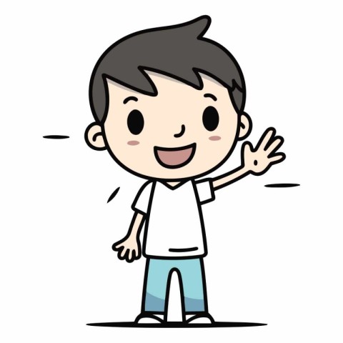 Young man waving hand of a boy waving hand.