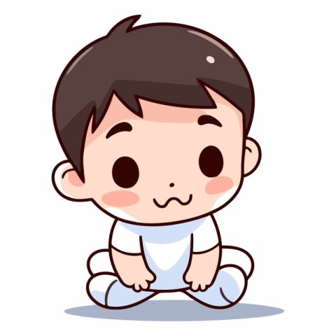 Cute Baby Boy Sitting and Smiling Cartoon Vector Illustration.