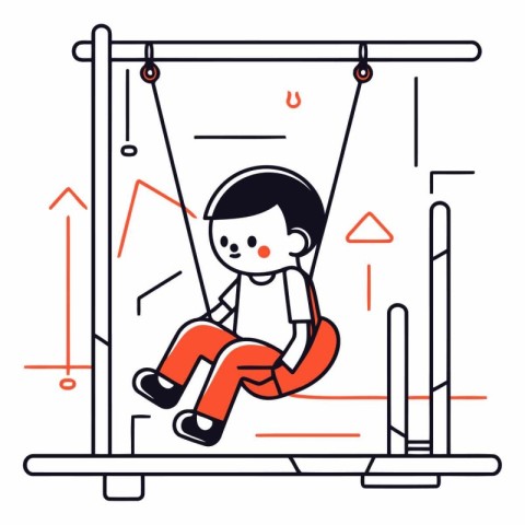 Cute boy swinging on a swing. Flat style.