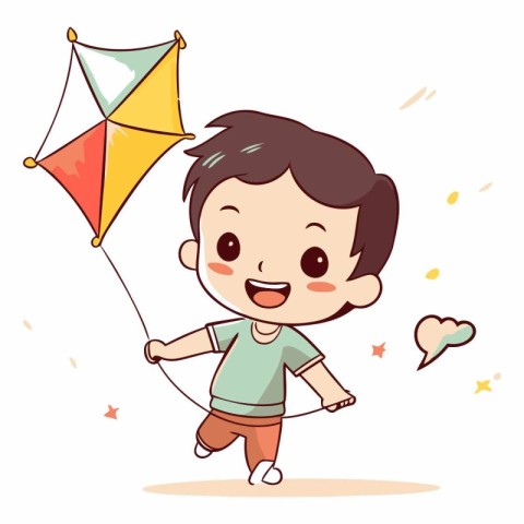 Cute little boy playing with a kite.