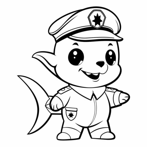 Black and White Cartoon Illustration of Cute Little Sailor Capta