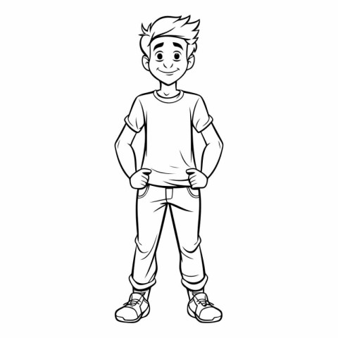 Vector illustration of a happy boy in casual clothes on white ba