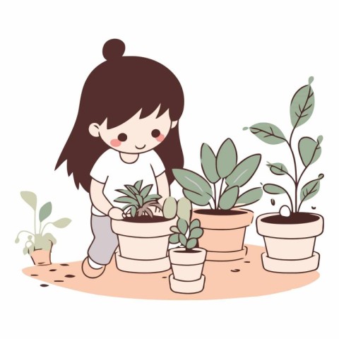 Cute little girl planting a houseplant in a pot.