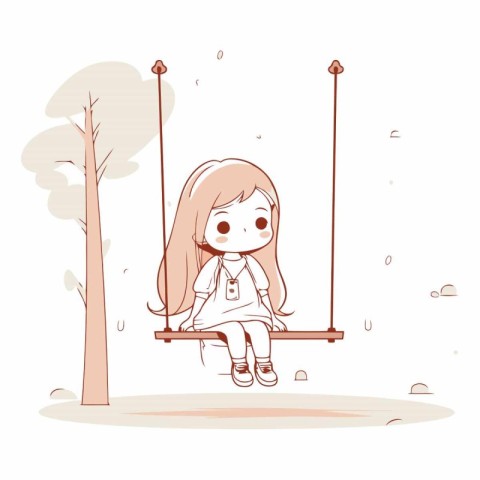 Cute little girl swinging on a swing in the park.