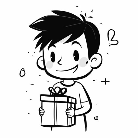 Vector illustration of a boy holding a gift box. Hand drawn styl