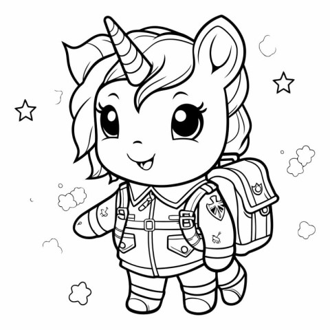 Black and White Cartoon Illustration of Cute Unicorn Fantasy Cha