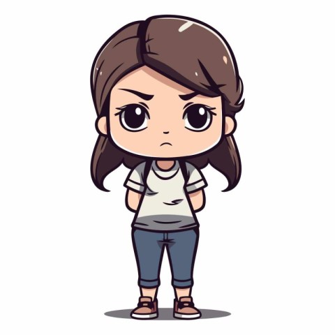 Cute little girl in casual clothes. Vector character illustratio