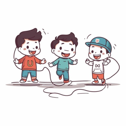 Children playing with jump rope vector illustration. Cartoon kid