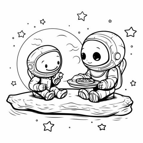 Astronaut and astronaut in space. Coloring book.