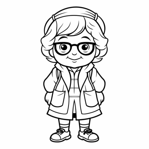 Vector Cartoon Illustration of Cute Little Girl in Winter Clothe