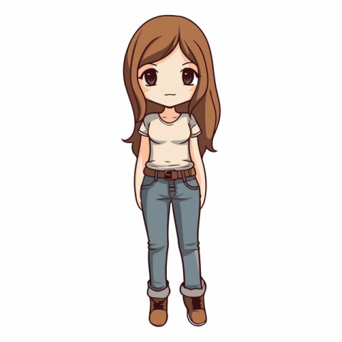 cute little girl with long hair and casual clothes vector illust