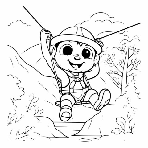 Coloring Page Outline Of a Little Boy Climbing a Mountain