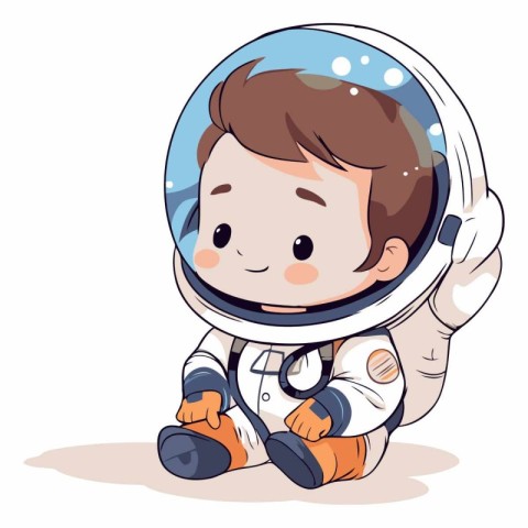 Cute little boy wearing astronaut costume. Cartoon style.