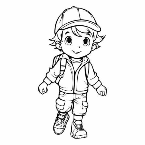 Cute little boy in a baseball cap and jacket.