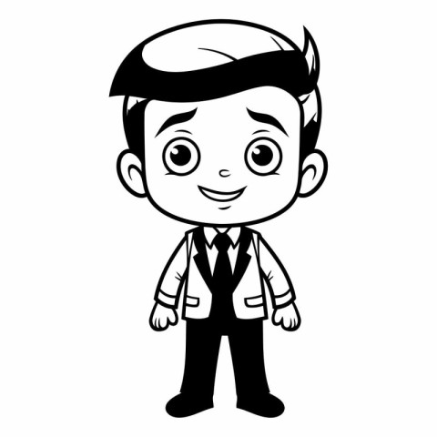 cartoon boy wearing a tuxedo over white background