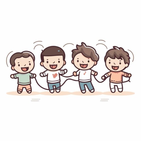 Happy children playing together. Cartoon vector illustration. Ki