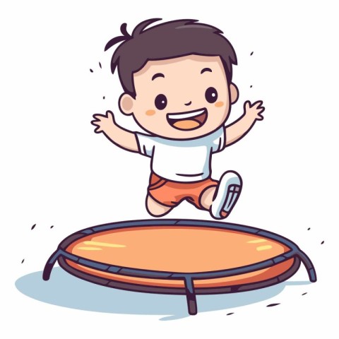 Cute boy jumping on a trampoline.