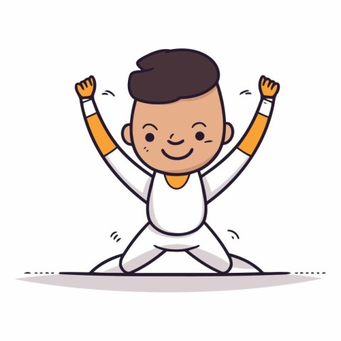 Cute little boy doing yoga exercise cartoon vector illustration