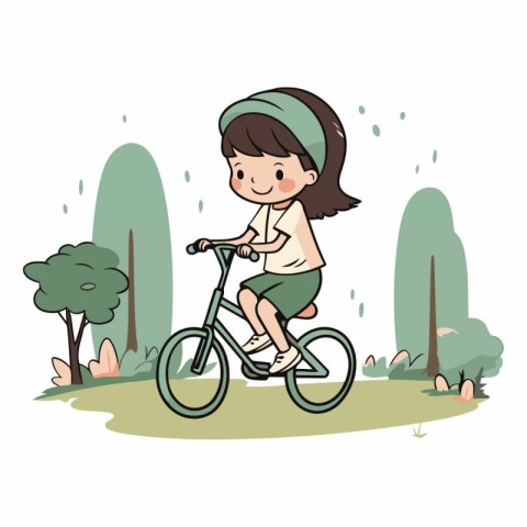 Girl riding a bicycle in the park. Cute vector illustration.