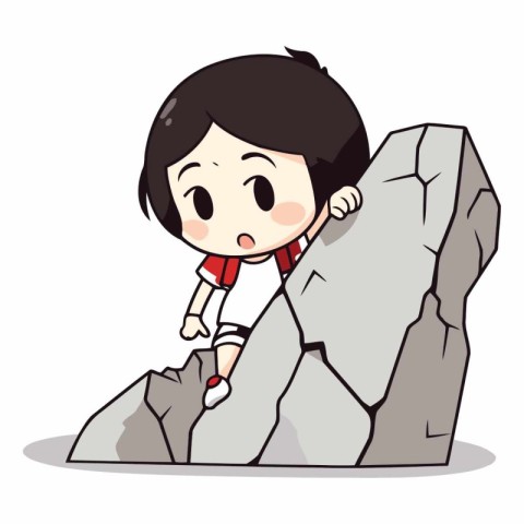 Boy climbing a rock on white background. vector. illustration. e