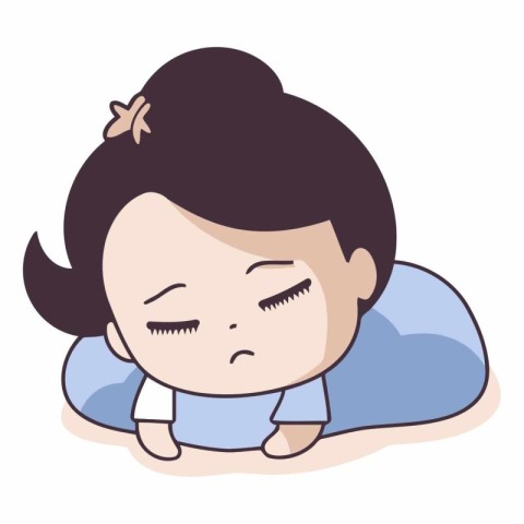 Illustration of a Cute Little Girl Lying Down and Sleeping