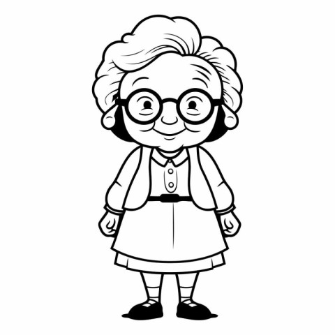 Black and White Cartoon Illustration of Grandmother or Grandmoth