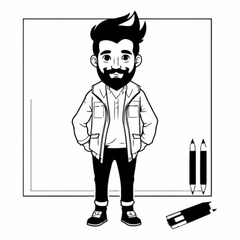 young man with beard and mustache cartoon vector illustration gr