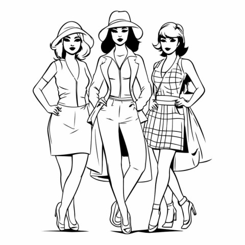 Fashion girls in sketch-style of fashion girls.