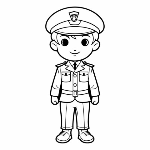 Illustration of a Cute Cartoon Police Officer - Coloring Book