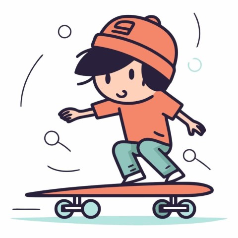 Boy riding a skateboard in doodle style.