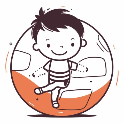 Illustration of a little boy playing in the water on an orange b