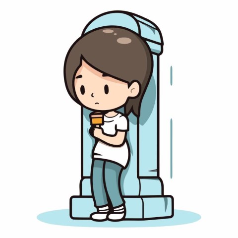 Boy eating ice cream. Cute and funny character vector illustrati