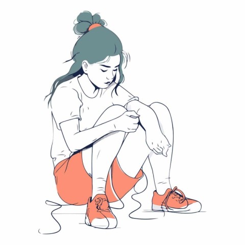 Illustration of a young woman suffering from pain in the knee.