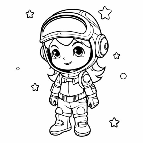 Coloring Page Outline Of Cute Cartoon Astronaut Girl Character