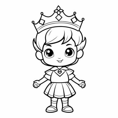 Cute little girl in princess costume for coloring book.