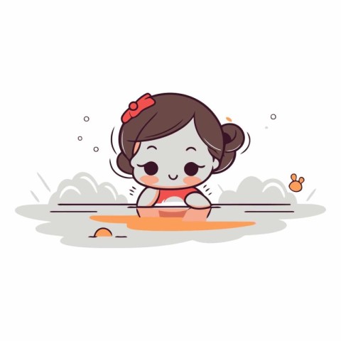 Illustration of a Cute Little Girl Surfing on the Water