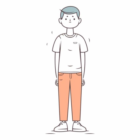 Young man in casual clothes in line art style.