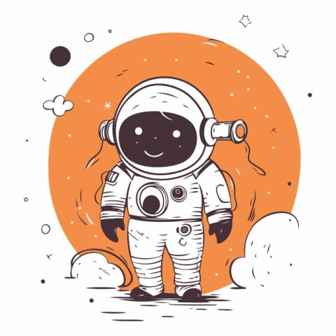 Astronaut in outer space. Hand drawn vector illustration for you