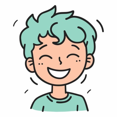 Cute cartoon boy with blue hair of a happy boy.